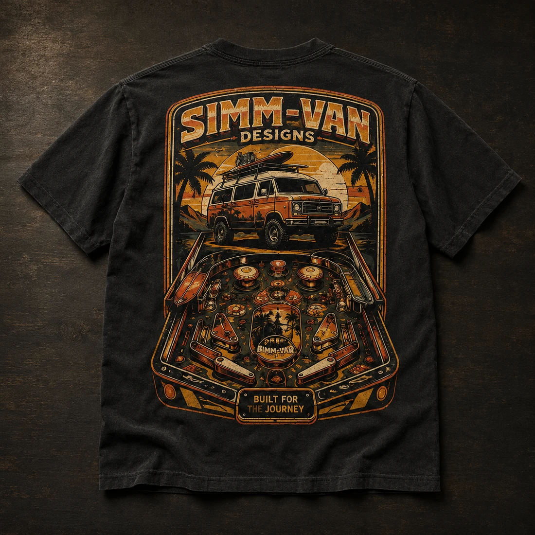 Retro Pinball Tee, faded black, back pinball graphic